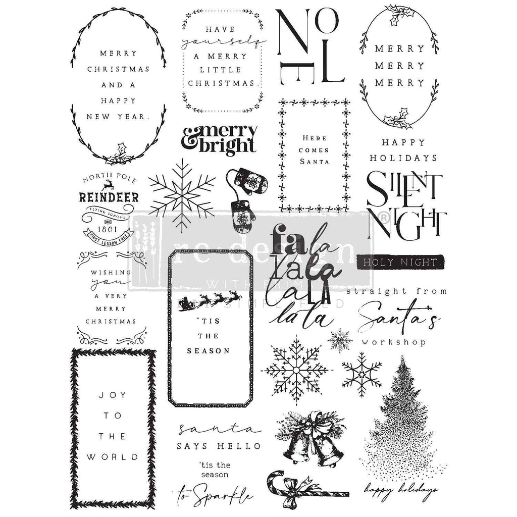 Here Comes Santa | Décor Clear Stamp – 1 Sheet, 8.5" x 11" | ReDesign with Prima