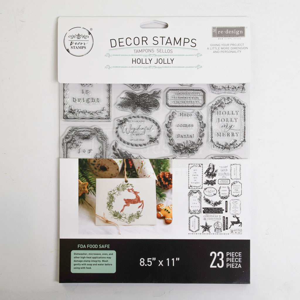 Holly Jolly | Décor Clear Stamp – 8.5" x 11" Sheet | ReDesign with Prima