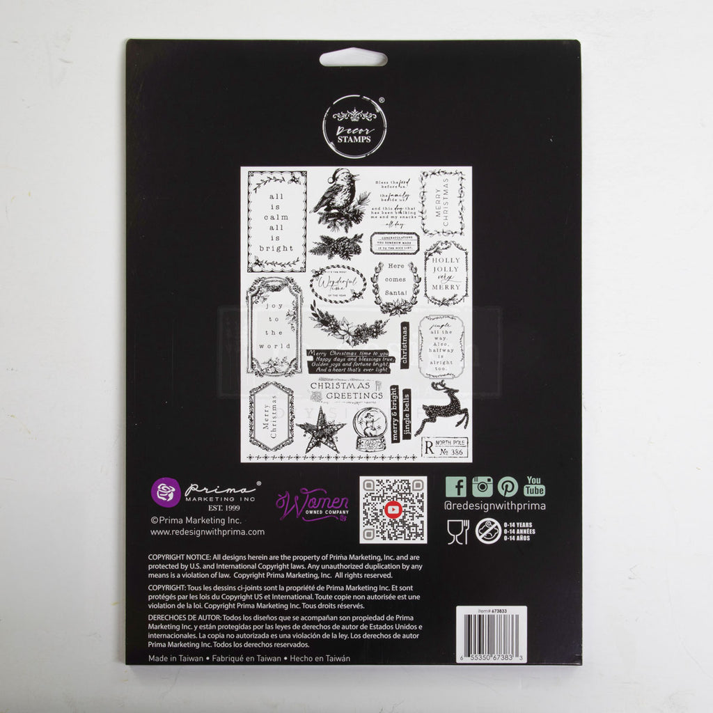 Holly Jolly | Décor Clear Stamp – 8.5" x 11" Sheet | ReDesign with Prima
