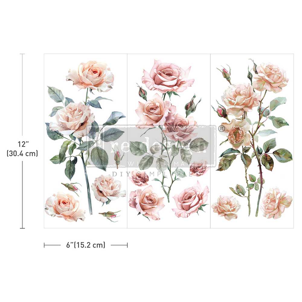 Blush Symphony | Small Transfers | Redesign With Prima | Rub on Transfers for Furniture and Crafts | 3 sheets- 6"x12" | soft pink florals