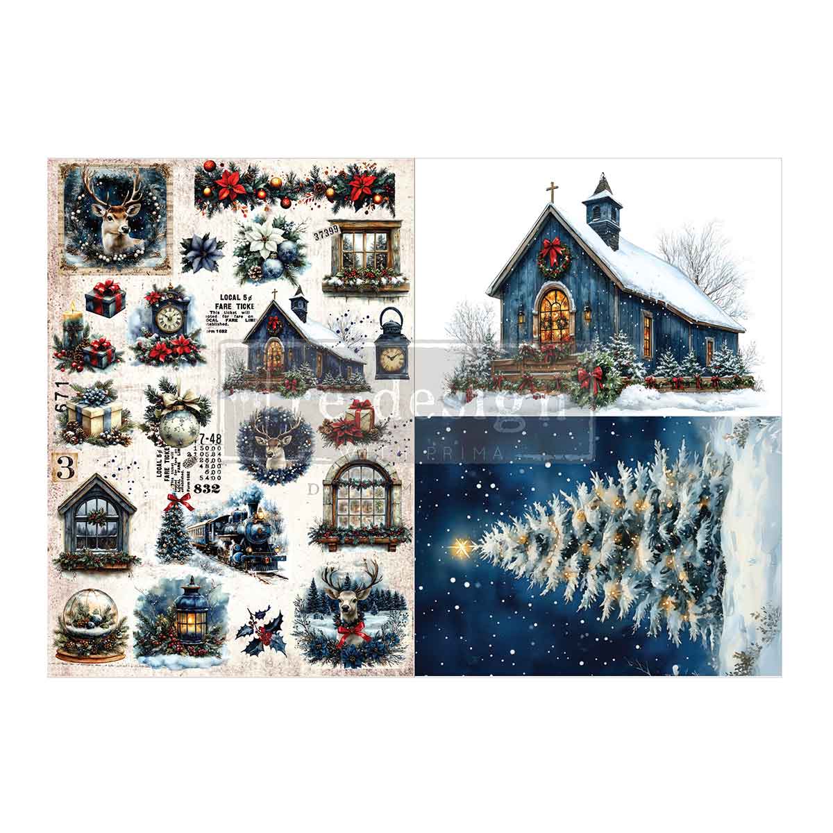 Hearth & Holly | A3 Decoupage Paper – 2 Sheets, 11.7" x 16.5" | ReDesign with Prima | Christmas Decor