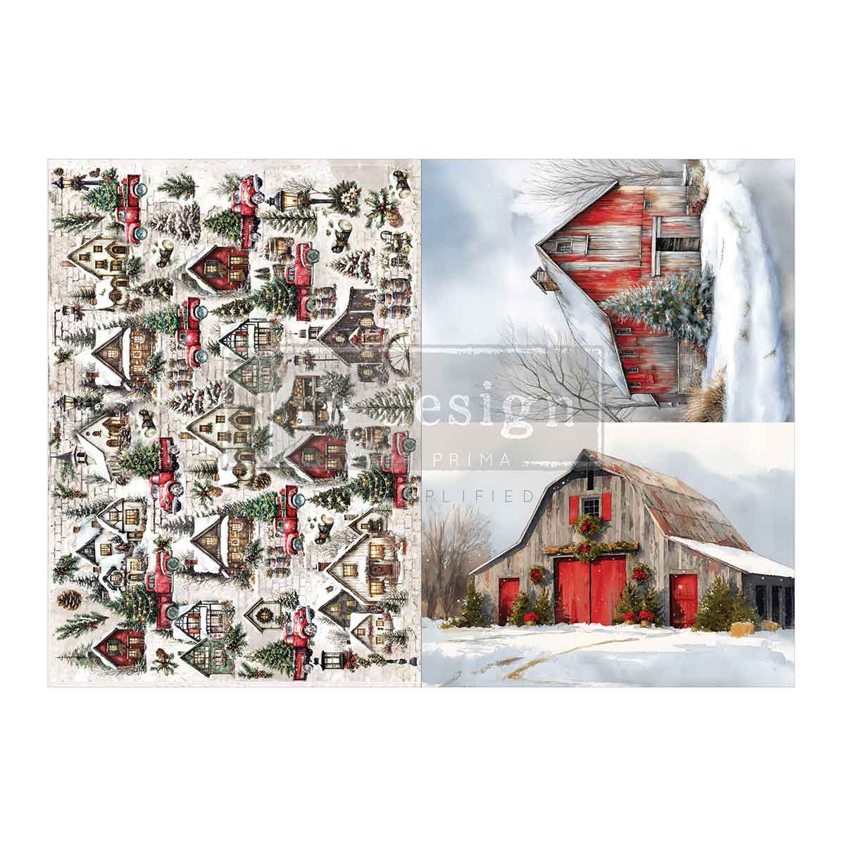 Snowy Village Charm | A3 Decoupage Paper – 2 Sheets, 11.7" x 16.5" | ReDesign with Prima | Christmas Farmhouse Decor