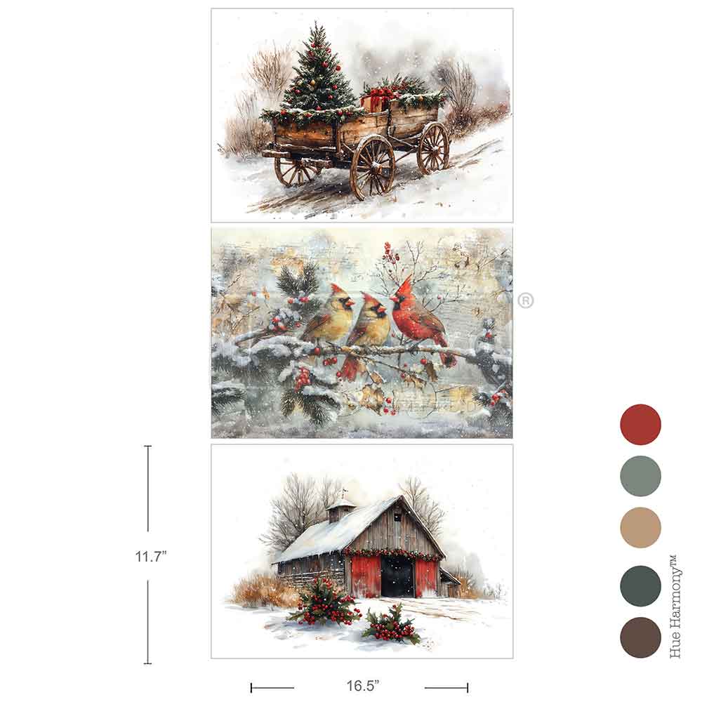 Christmas in the Countryside | A3 Decoupage Fiber Pack – 3 Sheets, 11.7″ x 16.5″ Each | ReDesign with Prima