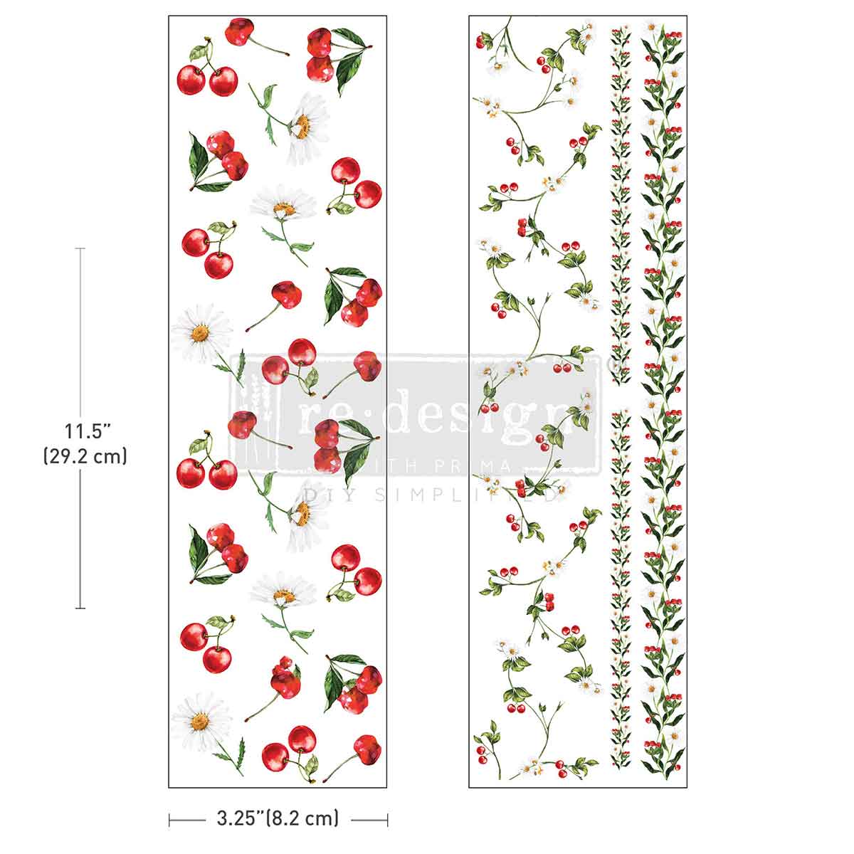 Daisy Cherry Delight | Luxe Transfers | Redesign With Prima | Rub on Transfers | Arts & Crafts | 2 sheets, 3.25″x11.5″ Redesign with Prima