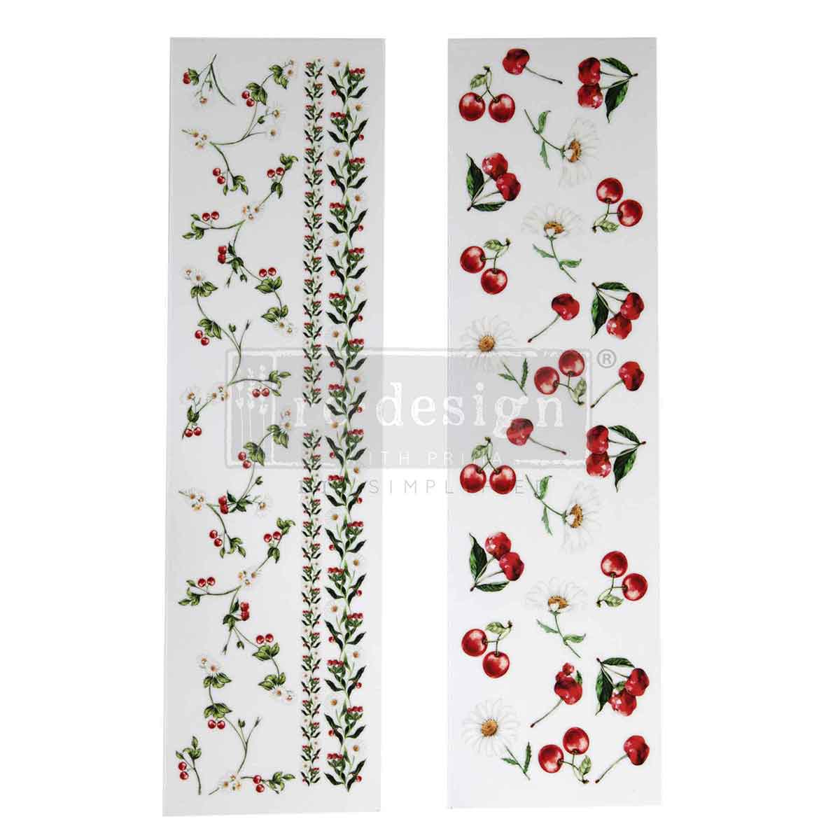 Daisy Cherry Delight | Luxe Transfers | Redesign With Prima | Rub on Transfers | Arts & Crafts | 2 sheets, 3.25″x11.5″ Redesign with Prima