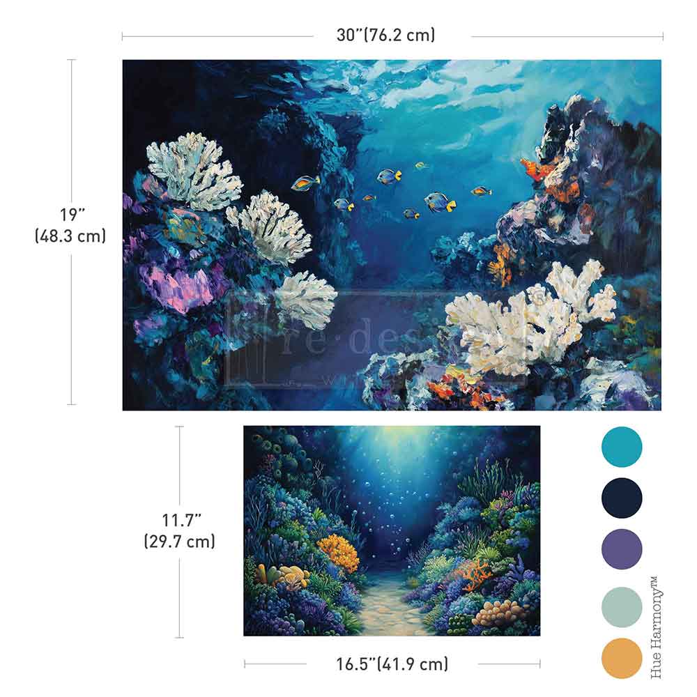The Living Reef | Double Delight Decoupage Fiber Paper Set | 19.5"x30" + A3 11.7"x16.5" | Redesign with Prima
