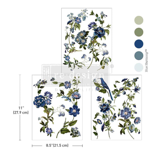 Blue Nest Blooms | Middy Transfers | Redesign With Prima | Rub on Transfers | Furniture | Arts & Crafts | 3 sheets-8.5" x 11" Redesign with Prima