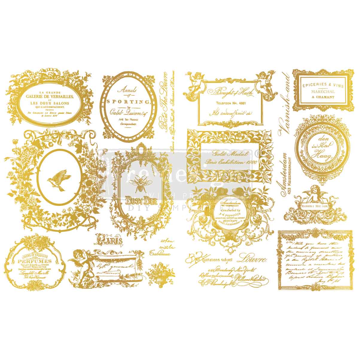 Gold Fleur De Minuit | 2 Sheets 8.5" x 11" | H2O Transfers | Redesign with Prima