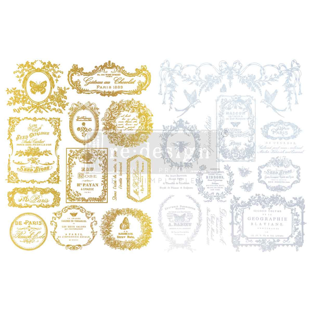 Éclat Du Matin | 2 Sheets 8.5" x 11" | Gold & Silver H2O Transfers | Redesign with Prima