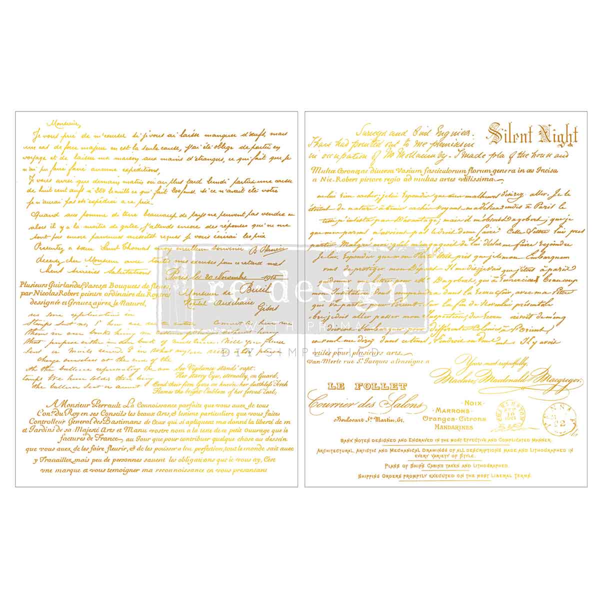 Gilded Noel Script | Middy Foil Transfer – 2 Sheets, 8.5" x 11" | ReDesign with Prima | Gold Vintage Script