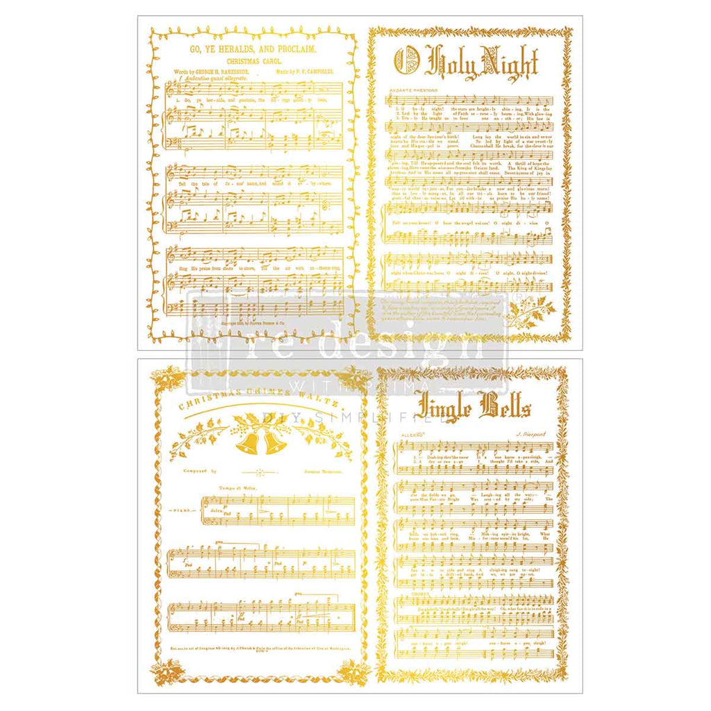 Yuletide Symphony | Middy Foil Transfer – 2 Sheets, 8.5" x 11" | ReDesign with Prima | Gold Christmas Sheet Music