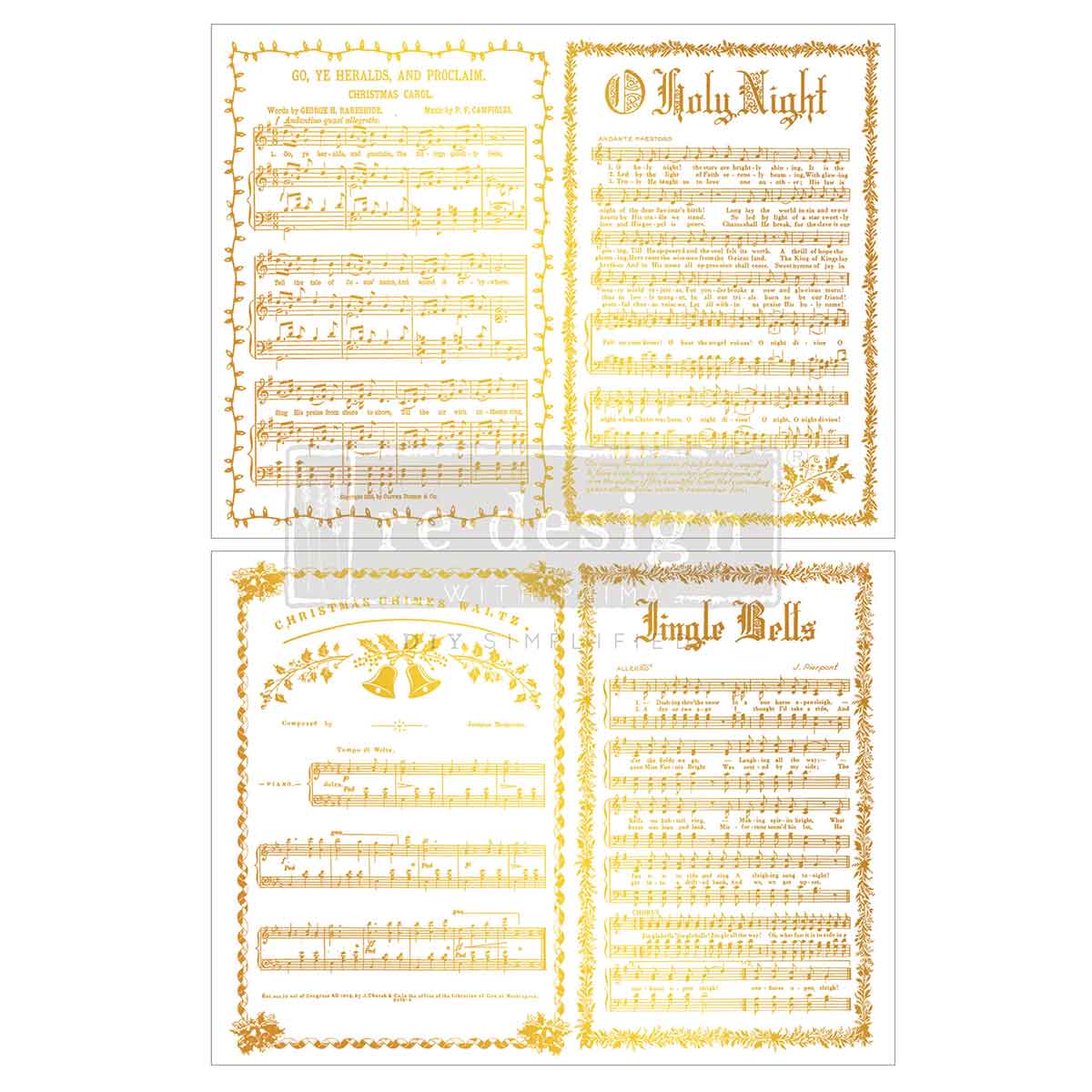 Yuletide Symphony | Middy Foil Transfer – 2 Sheets, 8.5" x 11" | ReDesign with Prima | Gold Christmas Sheet Music