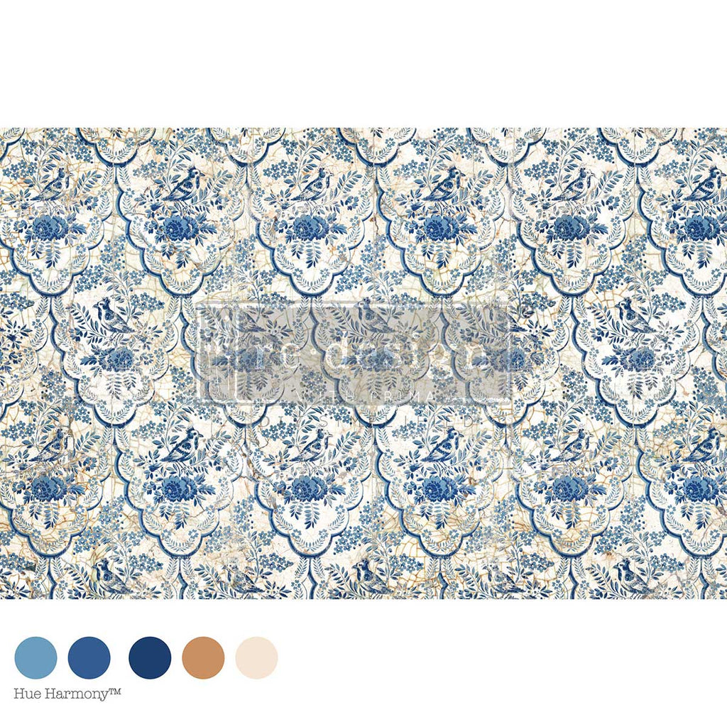 Delft Aviary | 19.5" x 30" | Decoupage Fiber Paper | Redesign with Prima