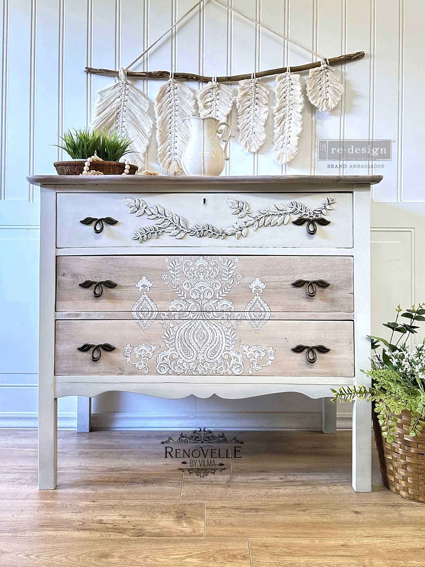 White Engraving | Large Decor Transfer | 24" x 35" (Cut into 3 Sheets) | Redesign with Prima