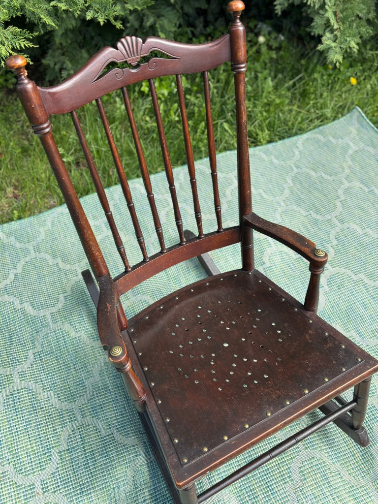 Vintage Wooden Rocking Chair with Custom Floral Cushions | As-Is Ready for Rescue