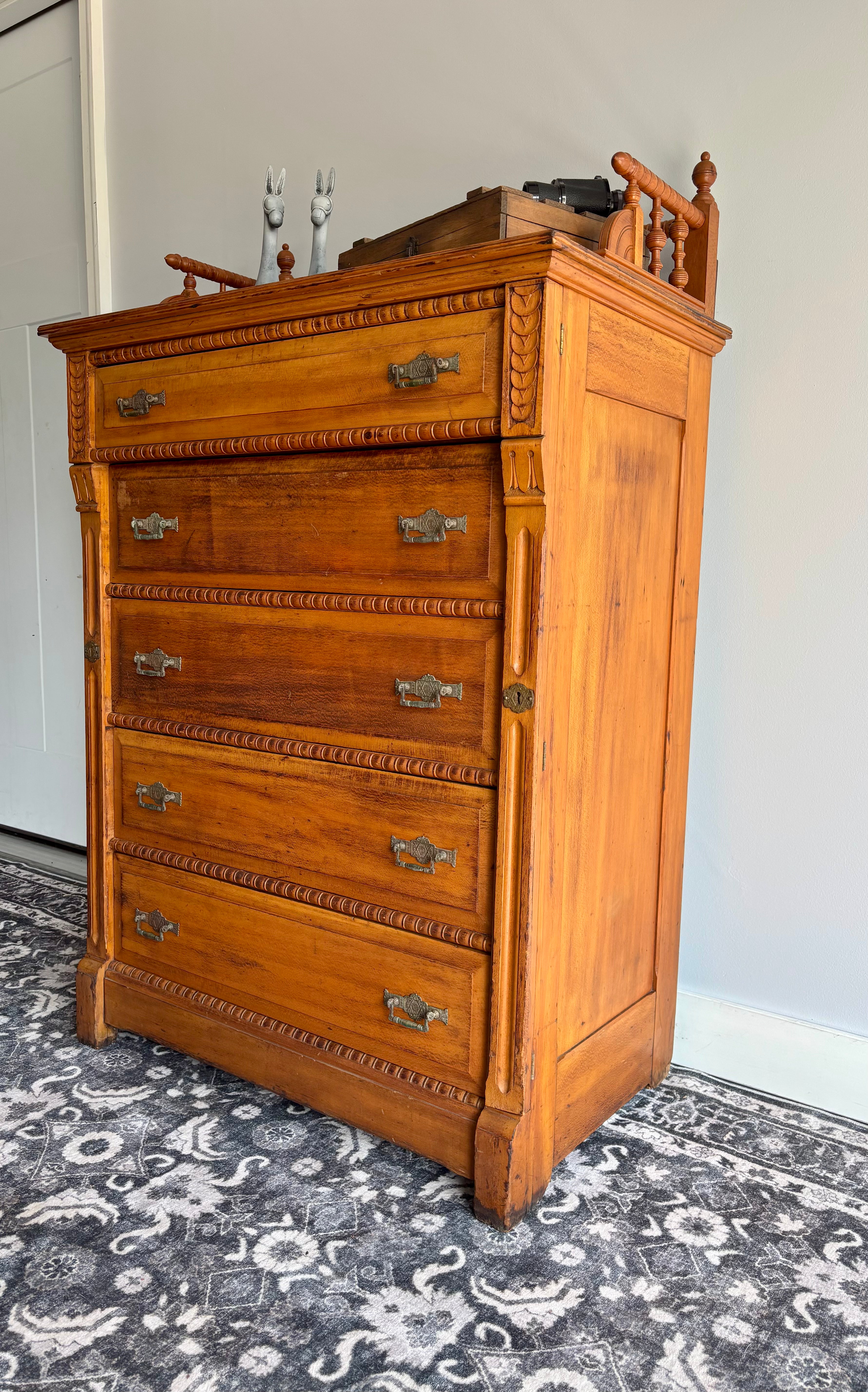 Exceptional Antique Eastlake Boarding House Dresser c.1885 | Rare Original Locking Mechanism | Victorian Collector's Piece (Shipping Included)