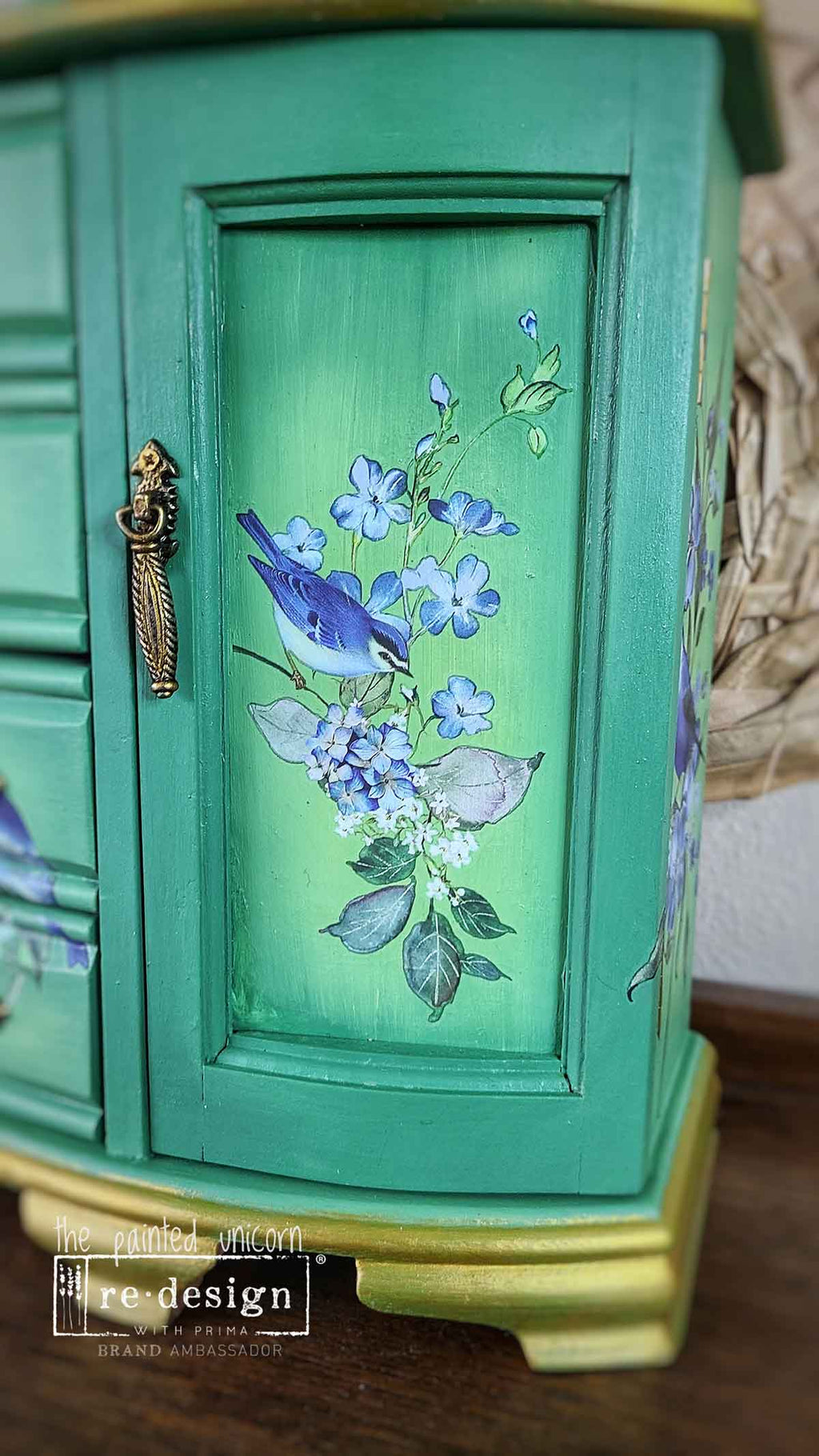 Garden Whispers | Small Transfers | Redesign With Prima | Rub on Transfers for Furniture and Crafts | 3 sheets- 6"x12" | blue flowers & graceful birds