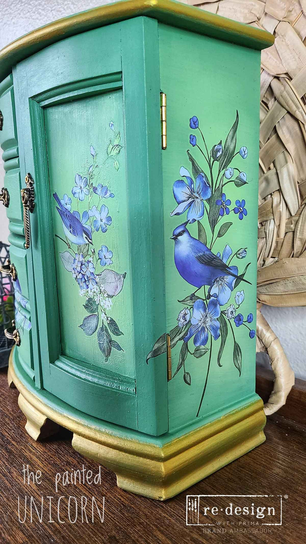 Garden Whispers | Small Transfers | Redesign With Prima | Rub on Transfers for Furniture and Crafts | 3 sheets- 6"x12" | blue flowers & graceful birds
