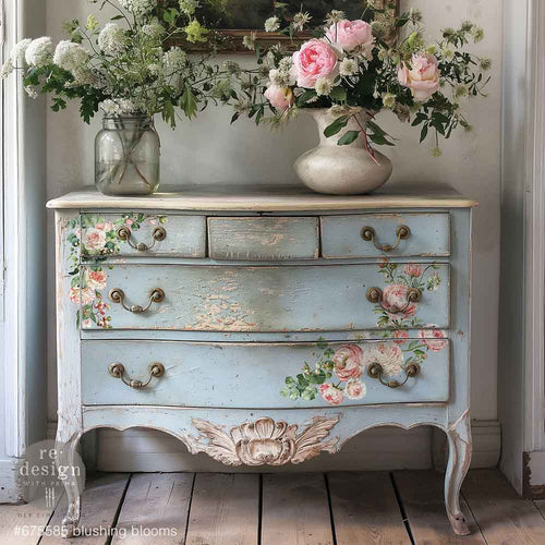 Blushing Blooms | Small Transfers | Redesign With Prima | Rub on Transfers for Furniture and Crafts | 3 sheets- 6"x12" | soft pink florals Redesign with Prima