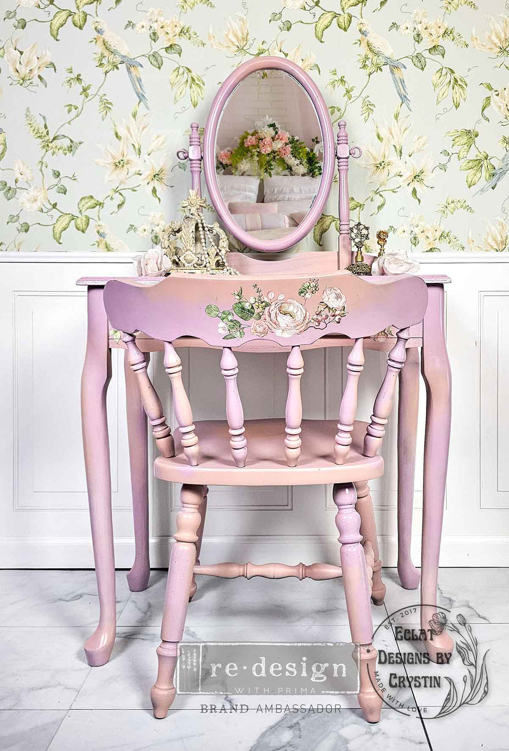 Blushing Blooms | Small Transfers | Redesign With Prima | Rub on Transfers for Furniture and Crafts | 3 sheets- 6"x12" | soft pink florals