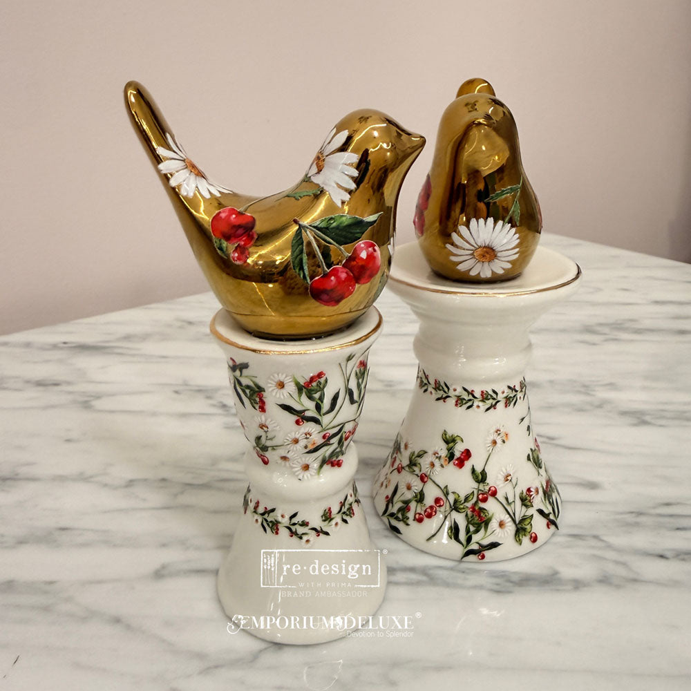 Daisy Cherry Delight | Luxe Transfers | Redesign With Prima | Rub on Transfers | Arts & Crafts | 2 sheets, 3.25″x11.5″ Redesign with Prima