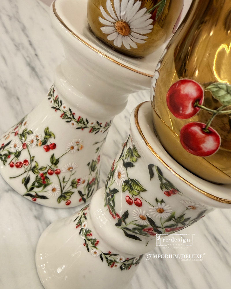 Daisy Cherry Delight | Luxe Transfers | Redesign With Prima | Rub on Transfers | Arts & Crafts | 2 sheets, 3.25″x11.5″ Redesign with Prima