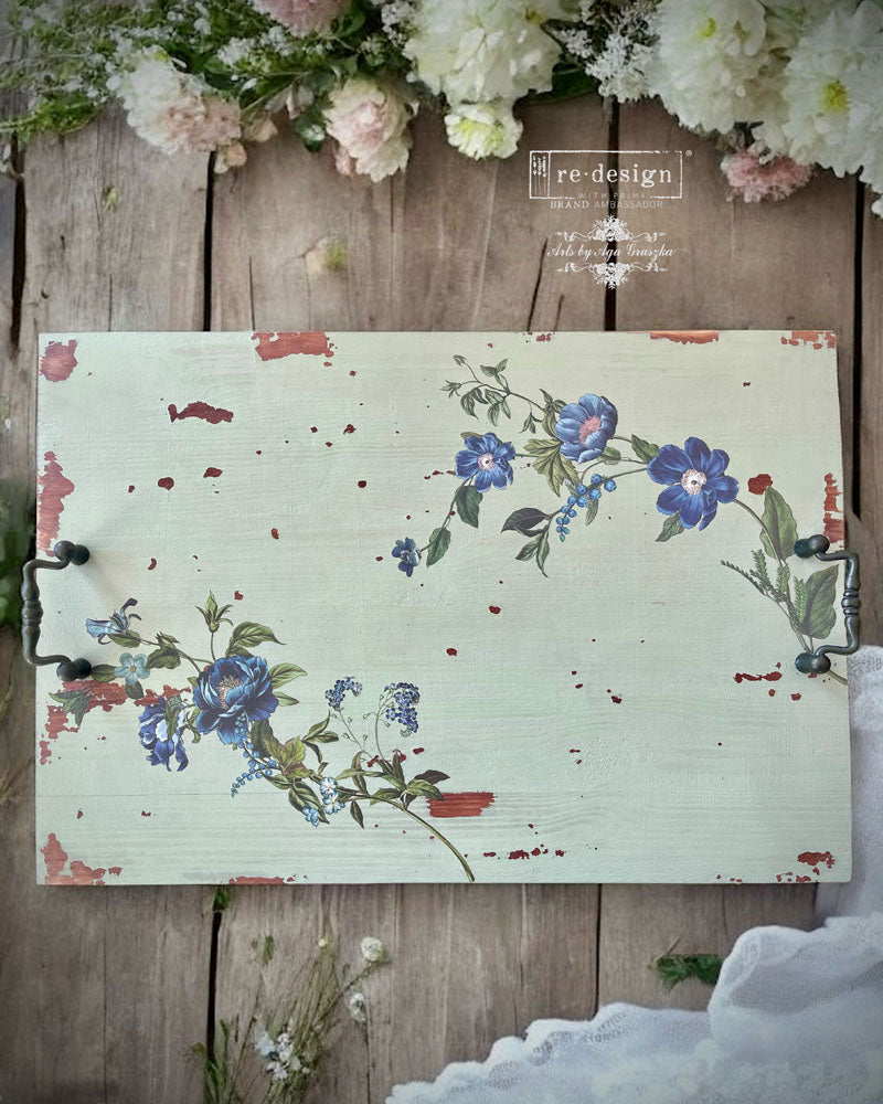 Blue Nest Blooms | Middy Transfers | Redesign With Prima | Rub on Transfers | Furniture | Arts & Crafts | 3 sheets-8.5" x 11" Redesign with Prima