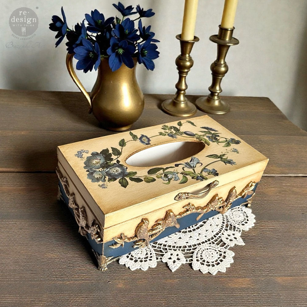 Blue Nest Blooms | Middy Transfers | Redesign With Prima | Rub on Transfers | Furniture | Arts & Crafts | 3 sheets-8.5" x 11" Redesign with Prima