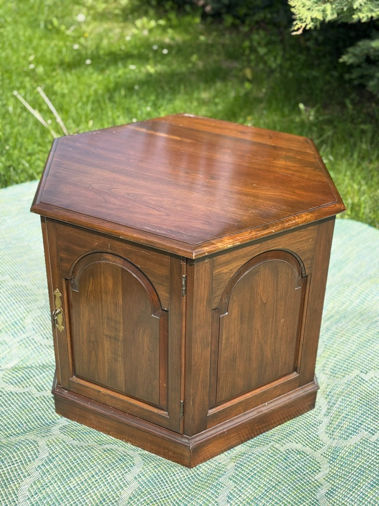 Pennsylvania House Hexagon End Table | Vintage 6-Sided Cabinet | As-Is Ready for Rescue