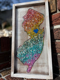 Handcrafted New Jersey Crushed Glass Art (9" x 15")