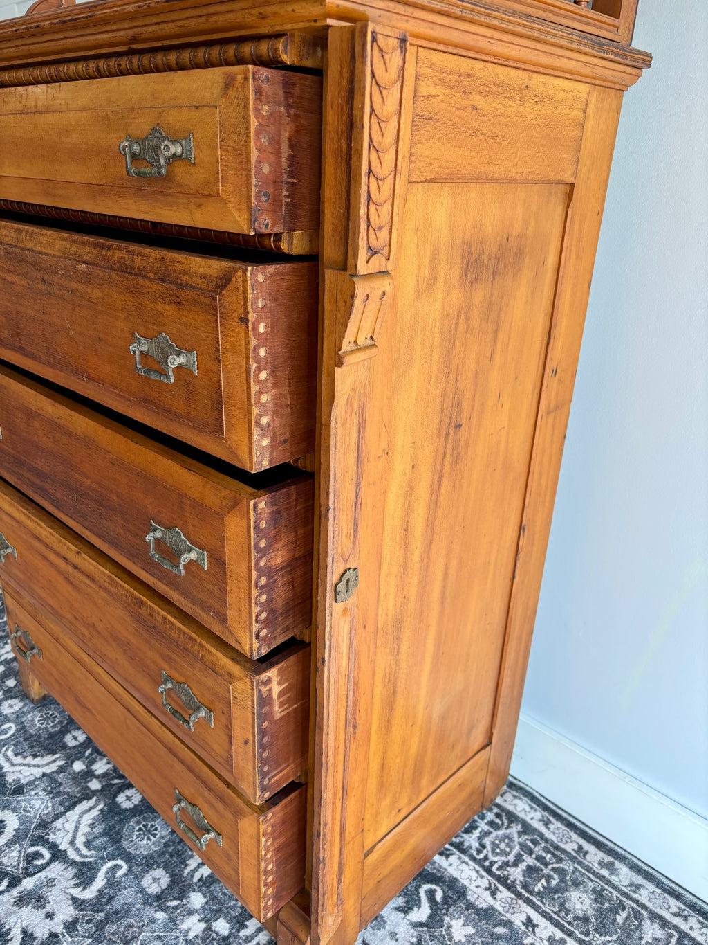 Exceptional Antique Eastlake Boarding House Dresser c.1885 | Rare Original Locking Mechanism | Victorian Collector's Piece (Shipping Included)