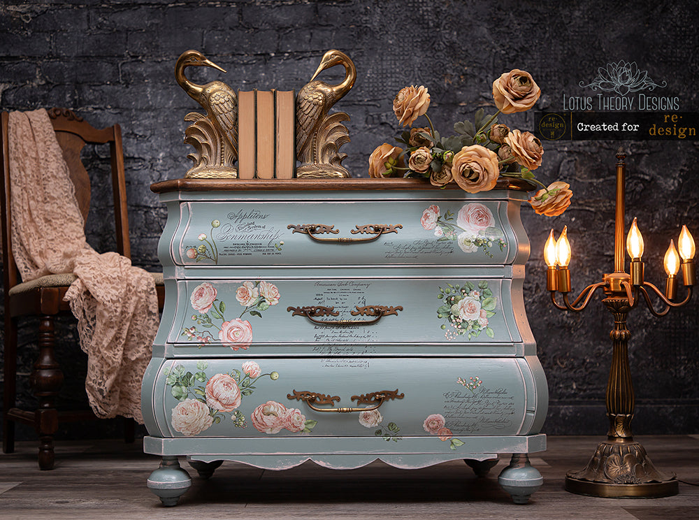 Blushing Blooms | Small Transfers | Redesign With Prima | Rub on Transfers for Furniture and Crafts | 3 sheets- 6"x12" | soft pink florals