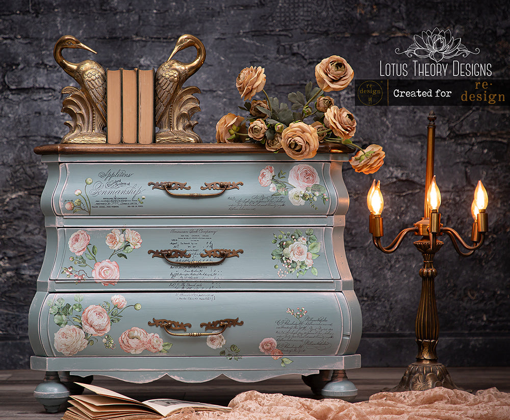 Blushing Blooms | Small Transfers | Redesign With Prima | Rub on Transfers for Furniture and Crafts | 3 sheets- 6"x12" | soft pink florals