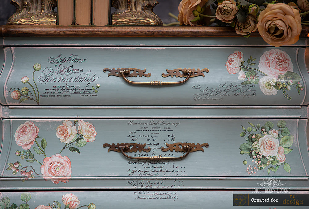 Blushing Blooms | Small Transfers | Redesign With Prima | Rub on Transfers for Furniture and Crafts | 3 sheets- 6"x12" | soft pink florals