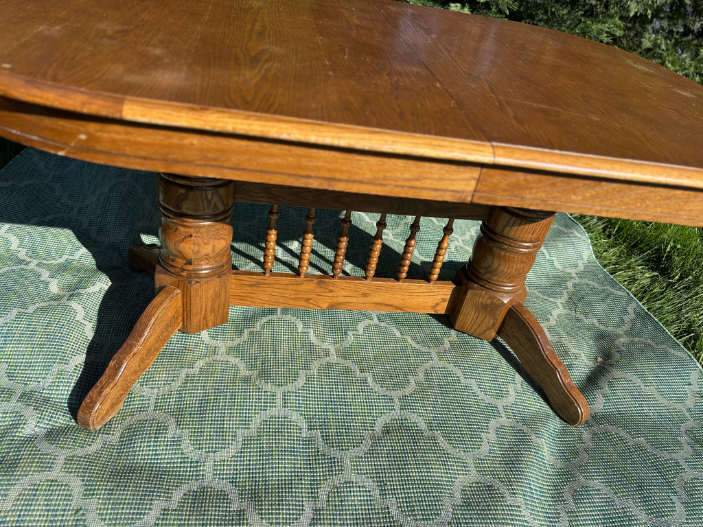 Vintage Trestle Dining Table with 2 Leaves | Expandable Wood Table | As-Is Ready for Rescue