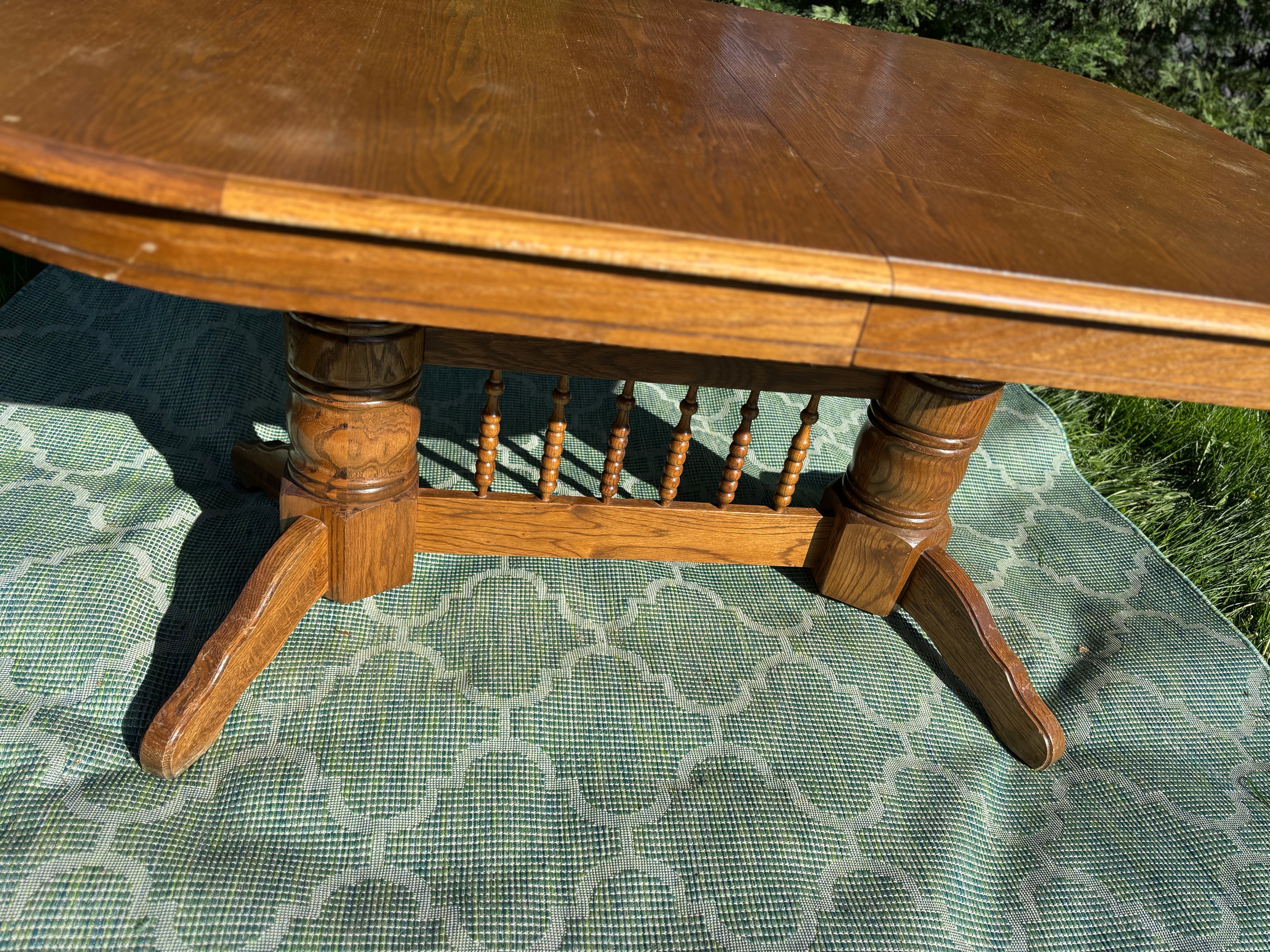 Vintage Trestle Dining Table with 2 Leaves | Expandable Wood Table | As-Is Ready for Rescue