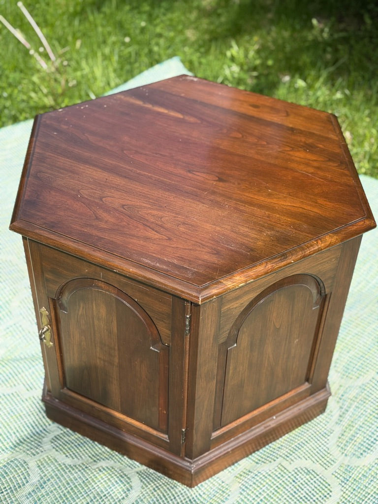 Pennsylvania House Hexagon End Table | Vintage 6-Sided Cabinet | As-Is Ready for Rescue