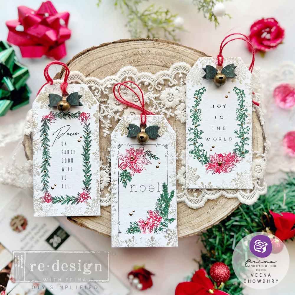 Christmas Chipboard Tags | 6 Tags + 6 Bells & Twine | ReDesign with Prima