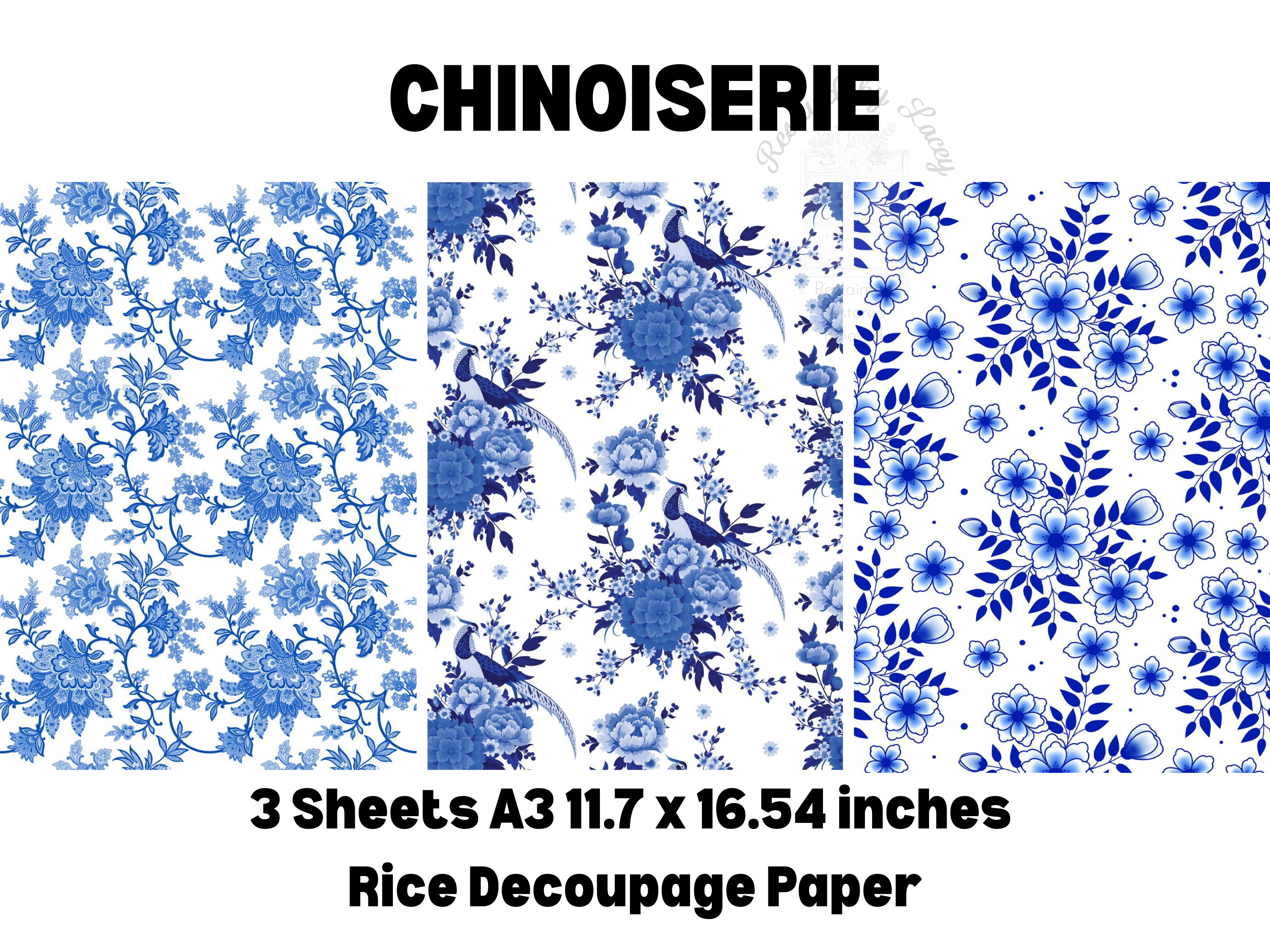 CHINOISERIE | 3 Sheets A3- 11.7 x 16.54 inches | Rice Decoupage Paper | Furniture | Crafts | Art Dixie Belle Paint