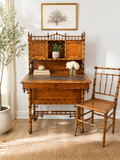 Rare Aesthetic Movement Faux Bamboo Bird's-Eye Maple Partial Bedroom Suite | Secretary Desk, Chair, Mirror & Twin Bed | Attributed to R.J. Horner | c. 1885–1895