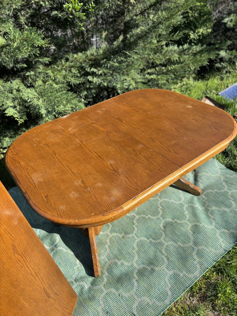 Vintage Trestle Dining Table with 2 Leaves | Expandable Wood Table | As-Is Ready for Rescue