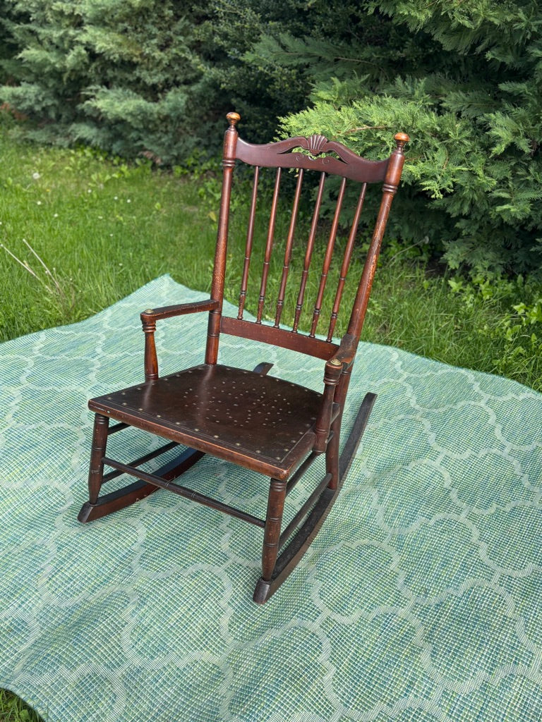 Vintage Wooden Rocking Chair with Custom Floral Cushions | As-Is Ready for Rescue