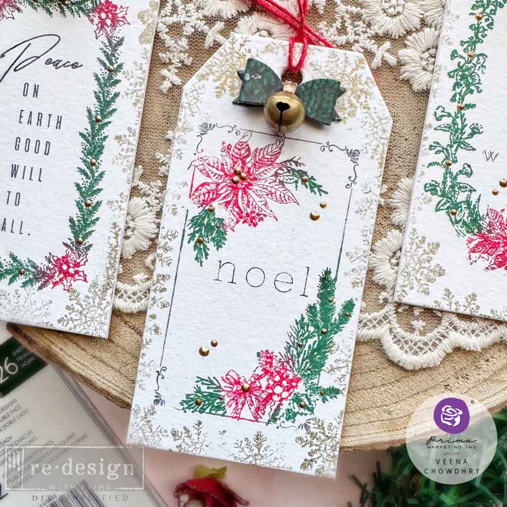 Christmas Chipboard Tags | 6 Tags + 6 Bells & Twine | ReDesign with Prima