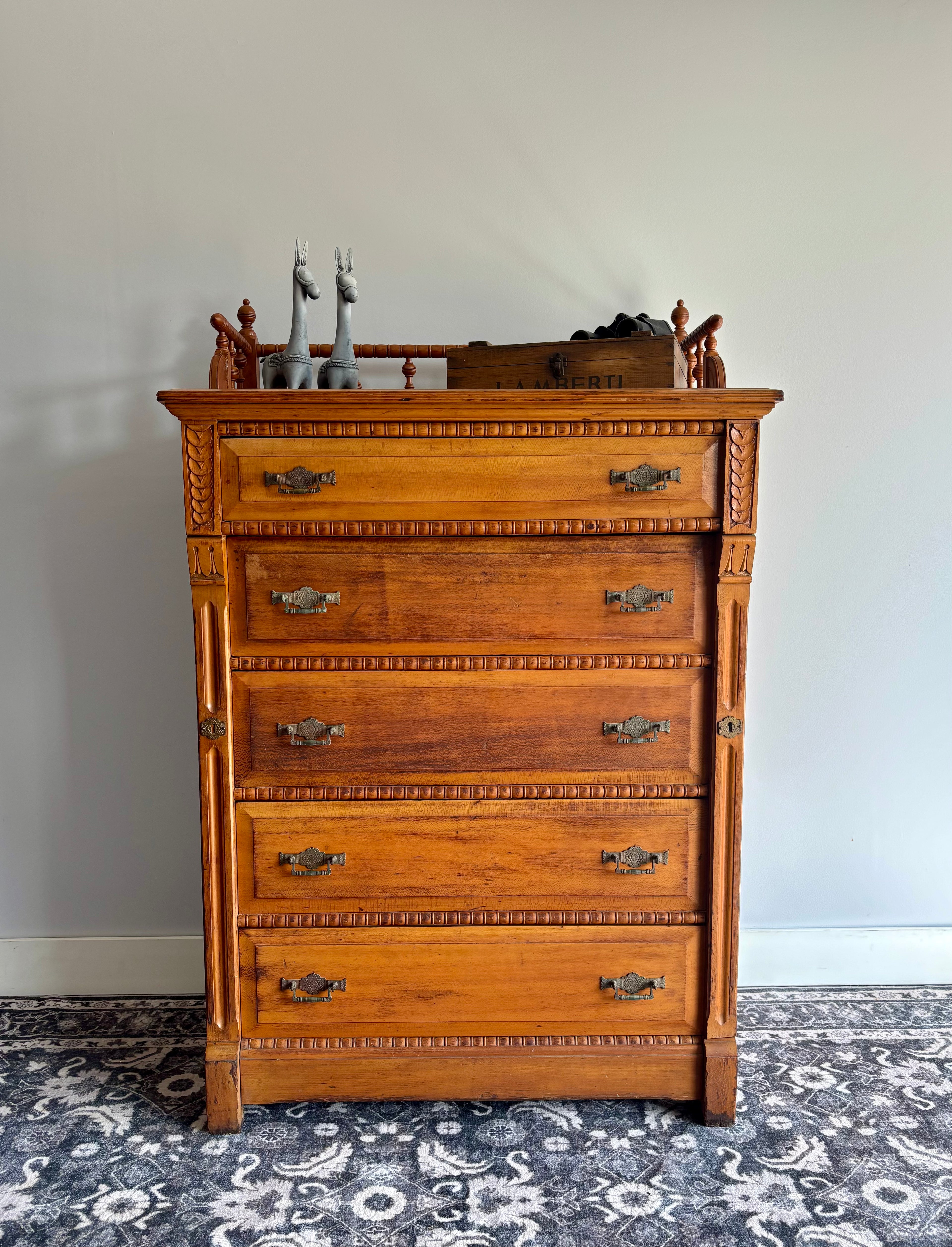 Exceptional Antique Eastlake Boarding House Dresser c.1885 | Rare Original Locking Mechanism | Victorian Collector's Piece (Shipping Included)