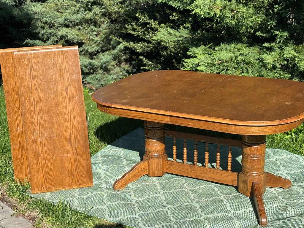 Vintage Trestle Dining Table with 2 Leaves | Expandable Wood Table | As-Is Ready for Rescue