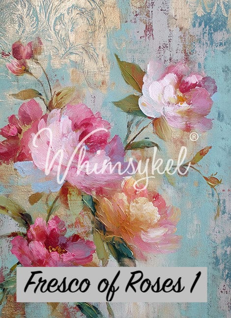 Acanthus Fresco | Fresco of Roses 1+2 | Decoupage Tissue Paper | 14"x20" | Whimsykel Designs | Trio of Designs