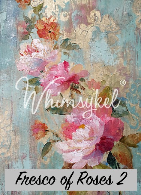 Acanthus Fresco | Fresco of Roses 1+2 | Decoupage Tissue Paper | 14"x20" | Whimsykel Designs | Trio of Designs