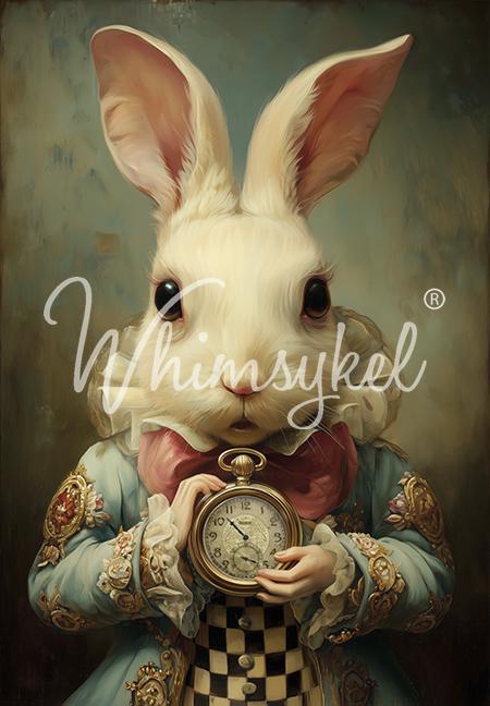 Important Date | 21"x29" | Large Decoupage Tissue Paper | Whimsykel Designs | whimsical time rabbit