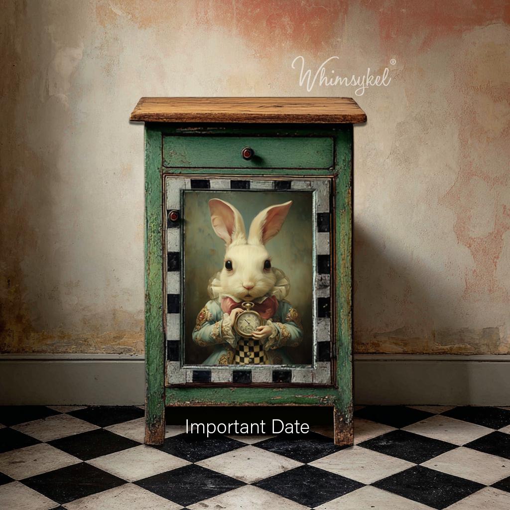 Important Date | 21"x29" | Large Decoupage Tissue Paper | Whimsykel Designs | whimsical time rabbit