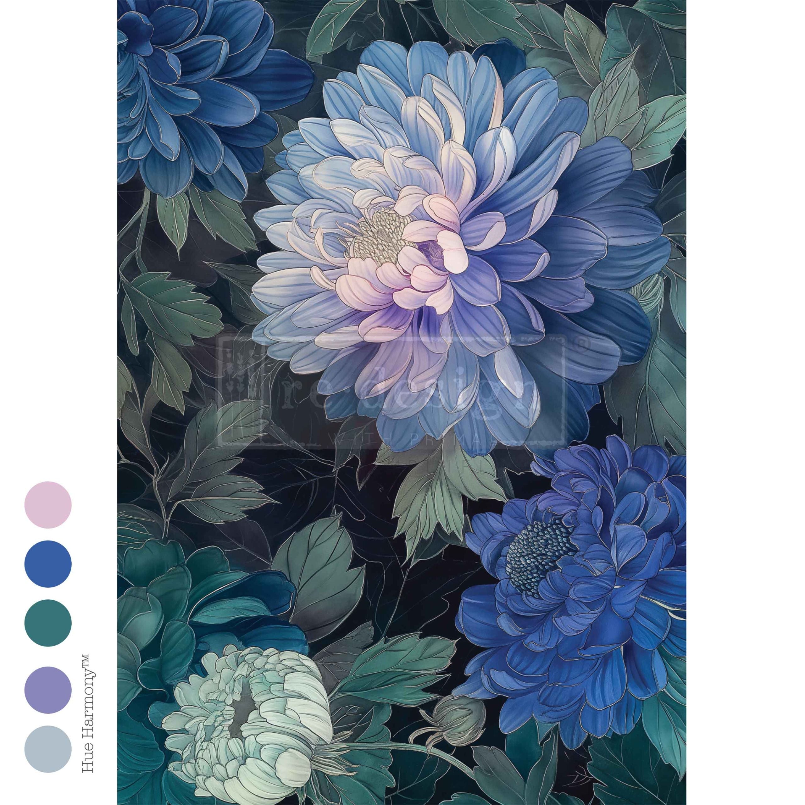 Moonlit Periwinkle A3 decoupage fiber paper Redesign with Prima blue floral design for furniture decoupage